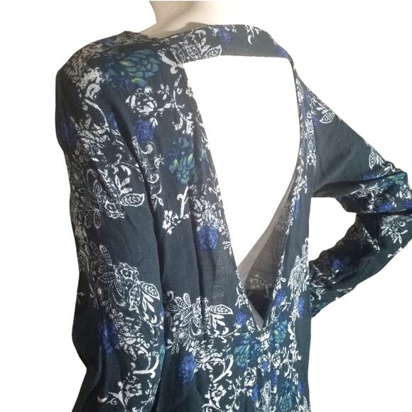 Free People Smooth Talker Green Floral Mini Dress Medium Long Sleeve Pockets - Picture 4 of 7